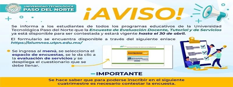 Aviso sobre la encuesta de evaluación docente, tutorial y de servicios